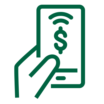 icon showing hand holding mobile phone with banking application active on screen